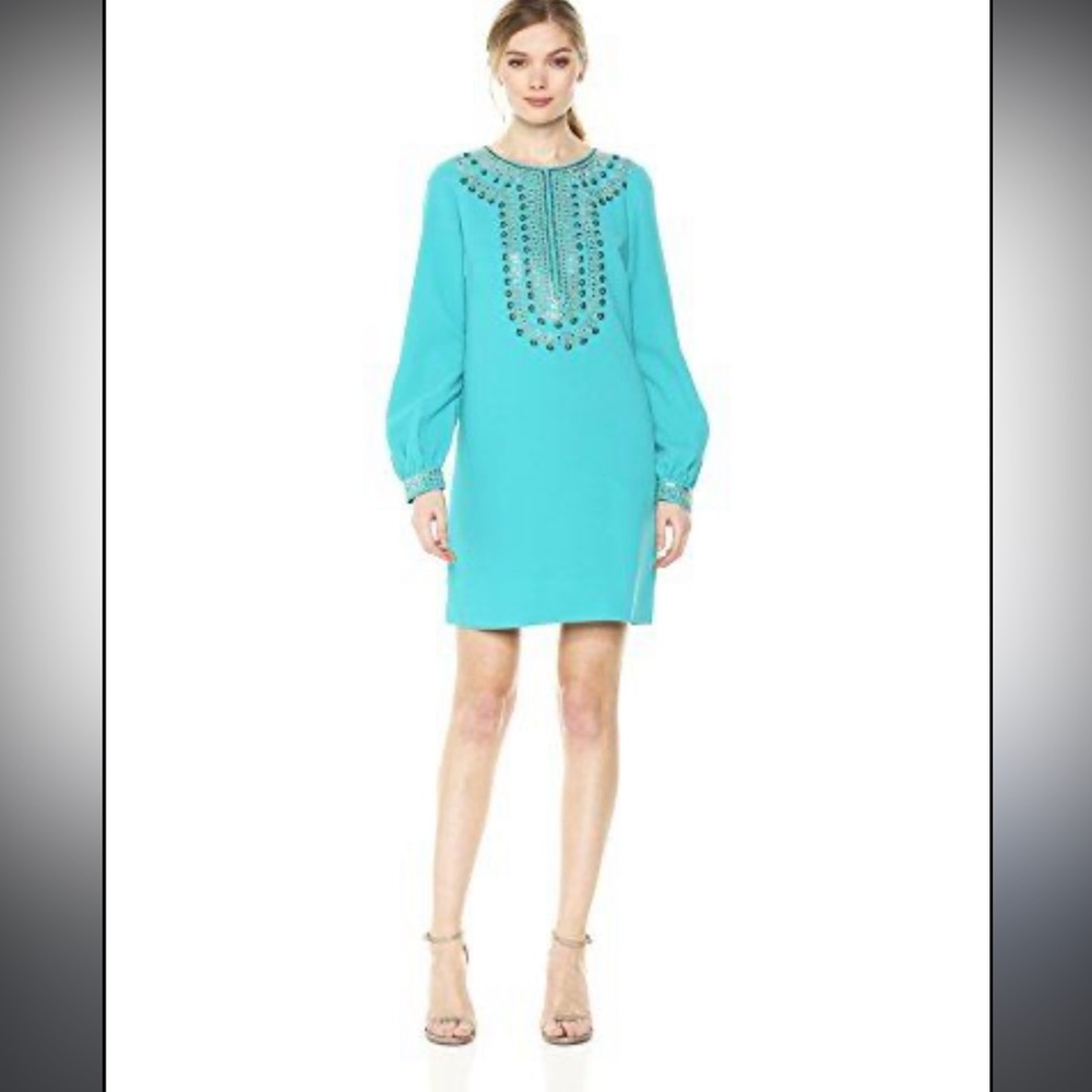 Trina Turk Women's Kapono Long Sleeve Embellished Classic Crepe Dress Sz 6 - Picture 2 of 11